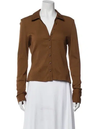 Pre-owned Veronica Beard Long Sleeve Button-up Top In Brown