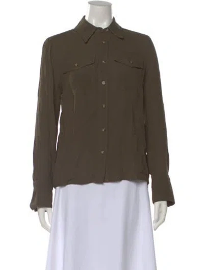 Pre-owned Veronica Beard Long Sleeve Button-up Top In Green