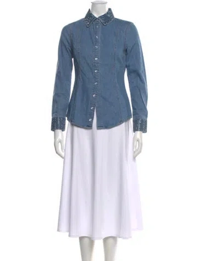 Pre-owned Veronica Beard Long Sleeve Button-up Top W/ Tags In Blue