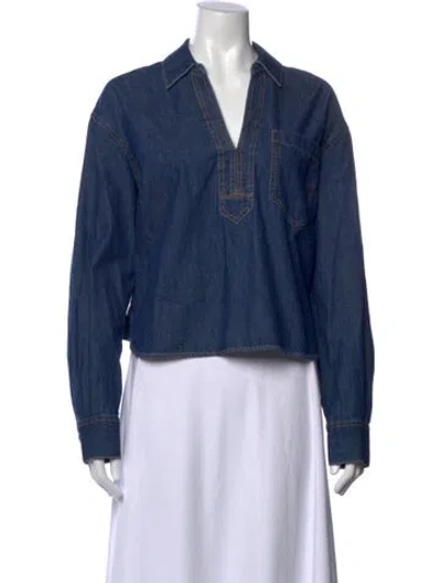 Pre-owned Veronica Beard Long Sleeve Button-up Top W/ Tags In Blue