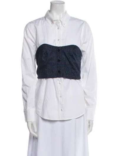 Pre-owned Veronica Beard Long Sleeve Button-up Top In White