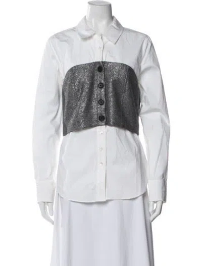 Pre-owned Veronica Beard Long Sleeve Button-up Top In White