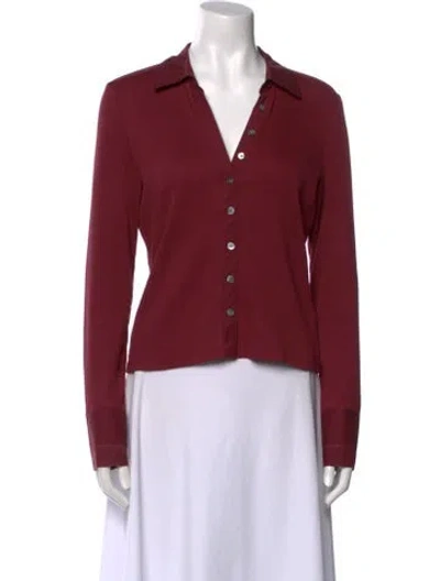 Pre-owned Veronica Beard Long Sleeve Polo In Burgundy