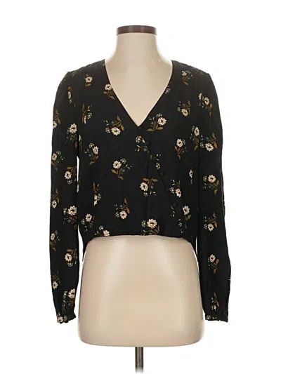 Pre-owned Veronica Beard Long Sleeve Silk Top Black Plunge Neckline Tops