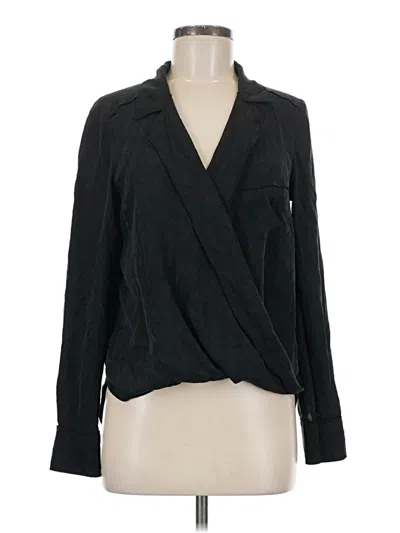 Pre-owned Veronica Beard Long Sleeve Silk Top Black Plunge Neckline Tops