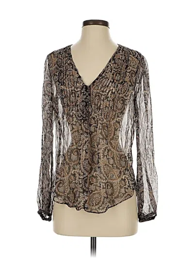 Pre-owned Veronica Beard Long Sleeve Silk Top Brown Plunge Neckline Tops