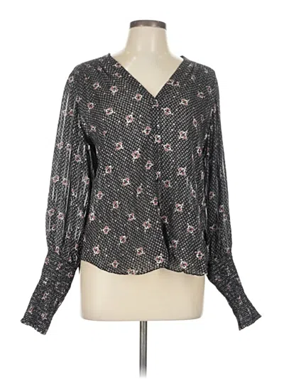 Pre-owned Veronica Beard Long Sleeve Silk Top Gray Plunge Neckline Tops