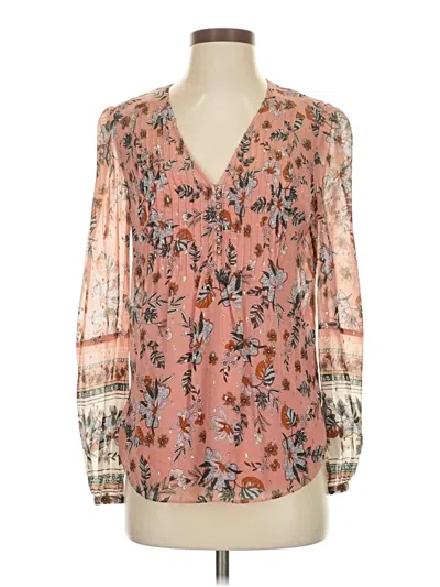 Pre-owned Veronica Beard Long Sleeve Silk Top Pink Plunge Neckline Tops