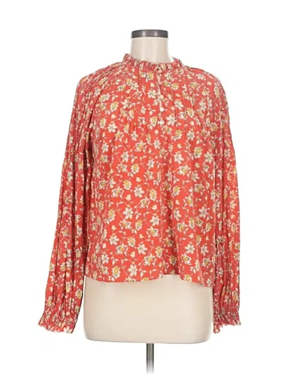 Pre-owned Veronica Beard Long Sleeve Silk Top Red Mock Neckline Tops