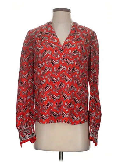 Pre-owned Veronica Beard Long Sleeve Silk Top Red V Neck Tops