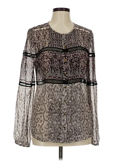 Pre-owned Veronica Beard Long Sleeve Silk Top Silver Square Neckline Tops