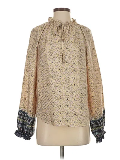 Pre-owned Veronica Beard Long Sleeve Silk Top Tan Tie Neck Tops In Brown