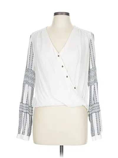 Pre-owned Veronica Beard Long Sleeve Silk Top White Plunge Neckline Tops