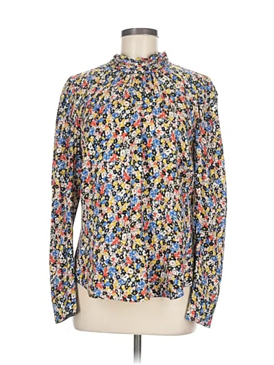 Pre-owned Veronica Beard Long Sleeve Silk Top Yellow Print Pattern Mock Neckline Tops