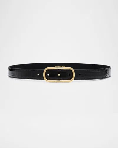 Veronica Beard Loop Croc-embossed Belt In Black