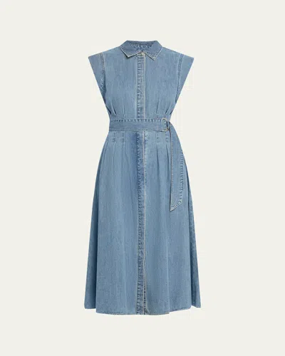 Veronica Beard Loreta Belted Denim Midi Dress In Starlight