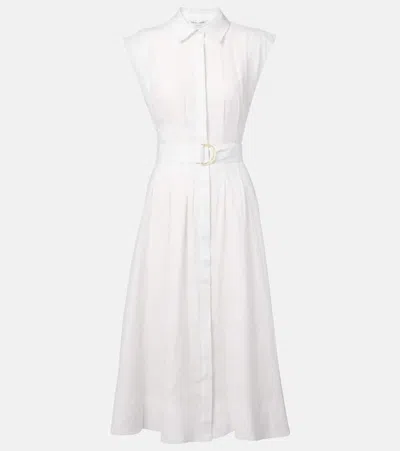 Veronica Beard Loreta Belted Linen Midi Dress In White