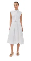 Veronica Beard Loreta Belted Linen Midi Dress In Off White