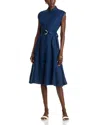 Veronica Beard Loreta Belted Linen Shirtdress In Navy
