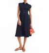 Veronica Beard Loreta Belted Linen Dress In Navy In Blue