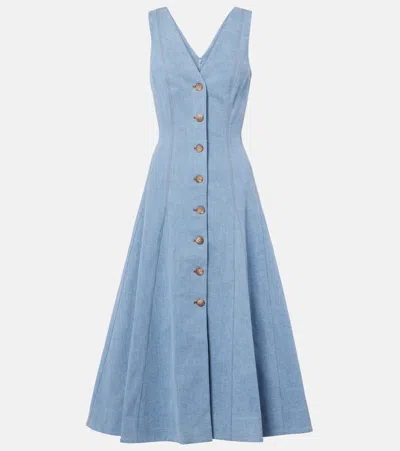 Veronica Beard Lou Pleated Denim Midi Dress In Blue