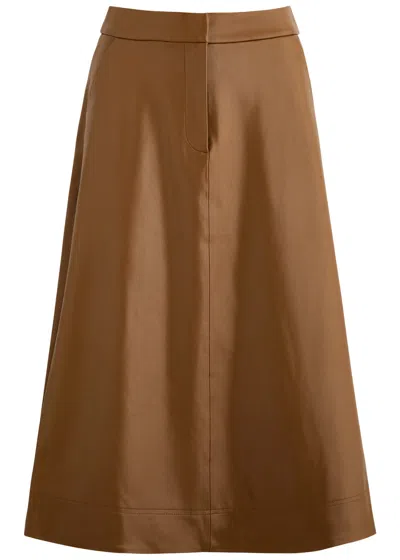 Veronica Beard Louise Faux Leather Midi Skirt In Caramel