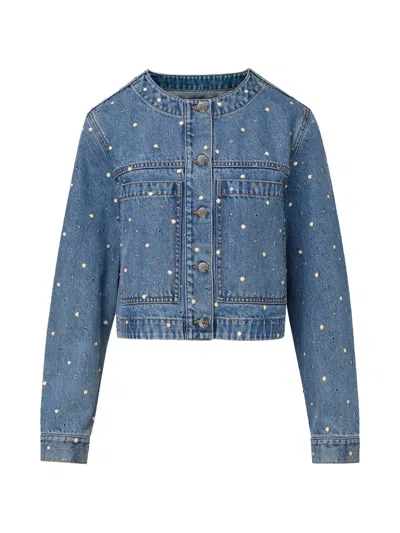 Veronica Beard Lowry Cropped Embellished Denim Jacket In Blue