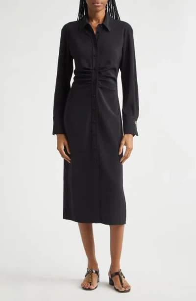 Veronica Beard Loxley Long Sleeve Midi Shirtdress In Black