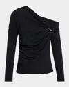 Veronica Beard Lozea Asymmetric Embellished Stretch-mesh Top In Black