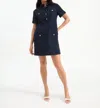 Veronica Beard Lucca Short-sleeve Cotton Shirtdress In Blue