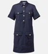 Veronica Beard Lucca Embellished Linen Shirt Dress In Blue