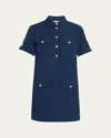 Veronica Beard Lucca Short-sleeve Cotton Shirtdress In Navy