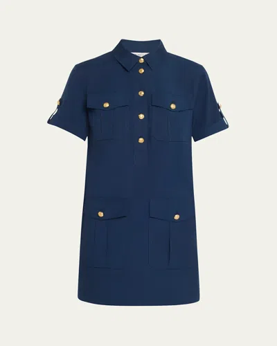 Veronica Beard Lucca Short-sleeve Cotton Shirtdress In Navy