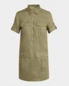 Veronica Beard Lucca Short-sleeve Linen Shirtdress In Stone Army