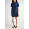 Veronica Beard Lucca Short-sleeve Cotton Shirtdress In Navy