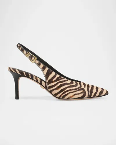 Veronica Beard Luciana 70mm Zebra-print Calf Hair Slingback Pumps In Ziger Brow