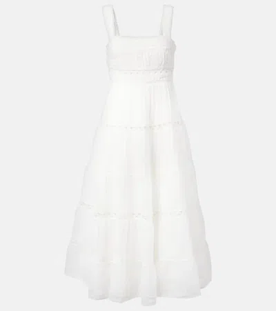 Veronica Beard Lucien Embroidered Tiered Midi Dress In Off White