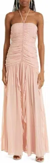 Veronica Beard Lucine Ruched Silk-crepon Halterneck Maxi Dress In Blush In Pink