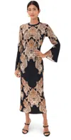 Veronica Beard Lupita Tapestry Print Long Sleeve Silk Blend Dress In Black