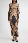 Veronica Beard Lupita Tapestry Print Long Sleeve Silk Blend Dress In Multi