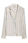 Veronica Beard Lusanne Striped V-neck Top In Sand/ Slate Blue