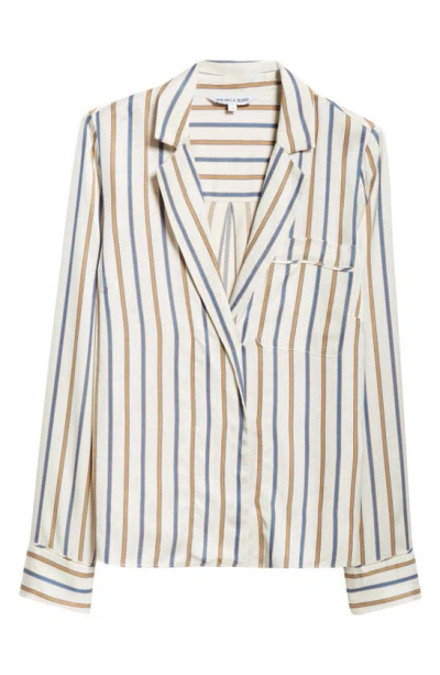 Veronica Beard Lusanne Striped V-neck Top In Sand/slate Blue