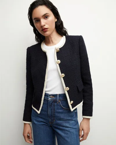 Veronica Beard Mabel Collarless Tweed Jacket In Navy