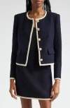 Veronica Beard Mabel Collarless Tweed Jacket In Black In Navy