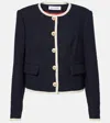 Veronica Beard Mabel Collarless Tweed Jacket In Black In Blue