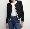 Veronica Beard Mabel Collarless Tweed Jacket In Black In Blue