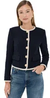 Veronica Beard Mabel Collarless Tweed Jacket In Black In Navy