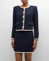 Veronica Beard Mabel Collarless Tweed Jacket In Black In Navy