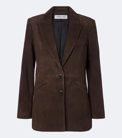 Veronica Beard Maci Dickey Paneled Suede Blazer In Brown