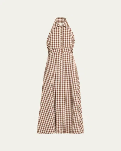 VERONICA BEARD MACKEY BUTTON-FRONT GINGHAM MIDI DRESS